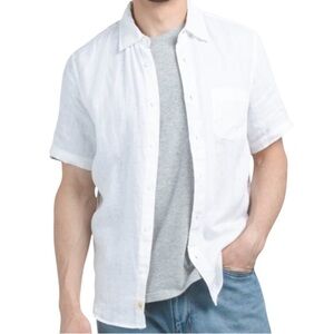 Panama Jack Men’s Linen Shirt Crisp White Button Front Short Sleeve Size Medium